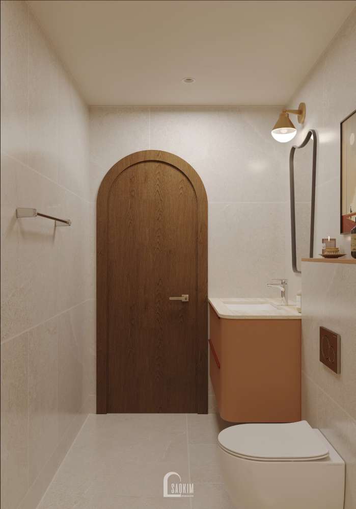 Không gian phòng tắm Wabi-Sabi tối giản, gần gũi thiên nhiên tại thiết kế nhà phố Long Biên